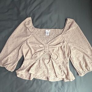 URBAN Romantics Tan Ruched Peplum Blouse